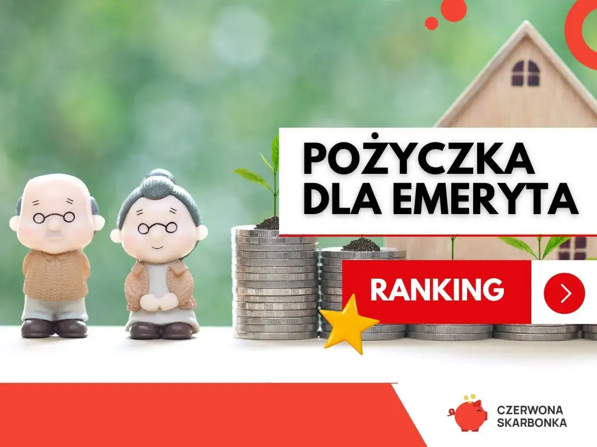 Figurki emerytów obok stosów monet i domku. Napis