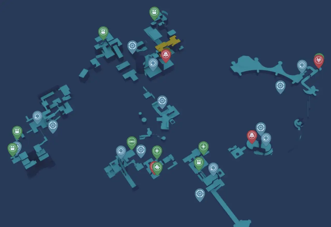 Mapa de Star Wars Jedi Survivor con marcadores de misi&oacute;n y coleccionables.