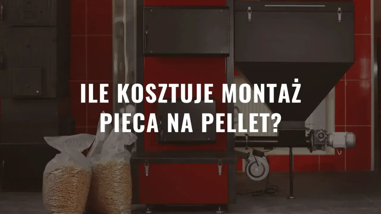 Nowoczesny piec na pelet do pokoju, gotowy do montażu. Obok worki z ekologicznym paliwem.
