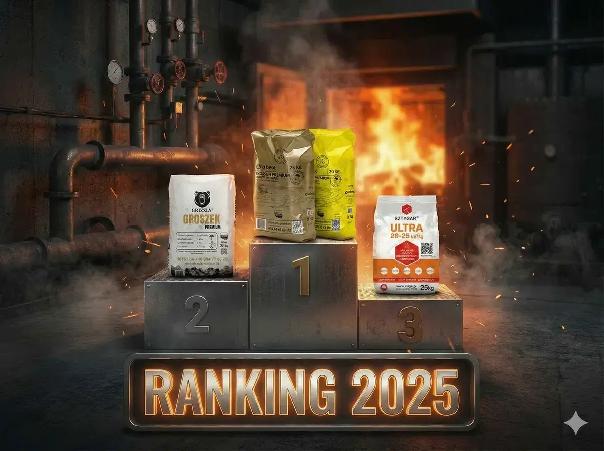 Ranking 2025: ekogroszek bartex gold na podium. W tle płomienie i rury.