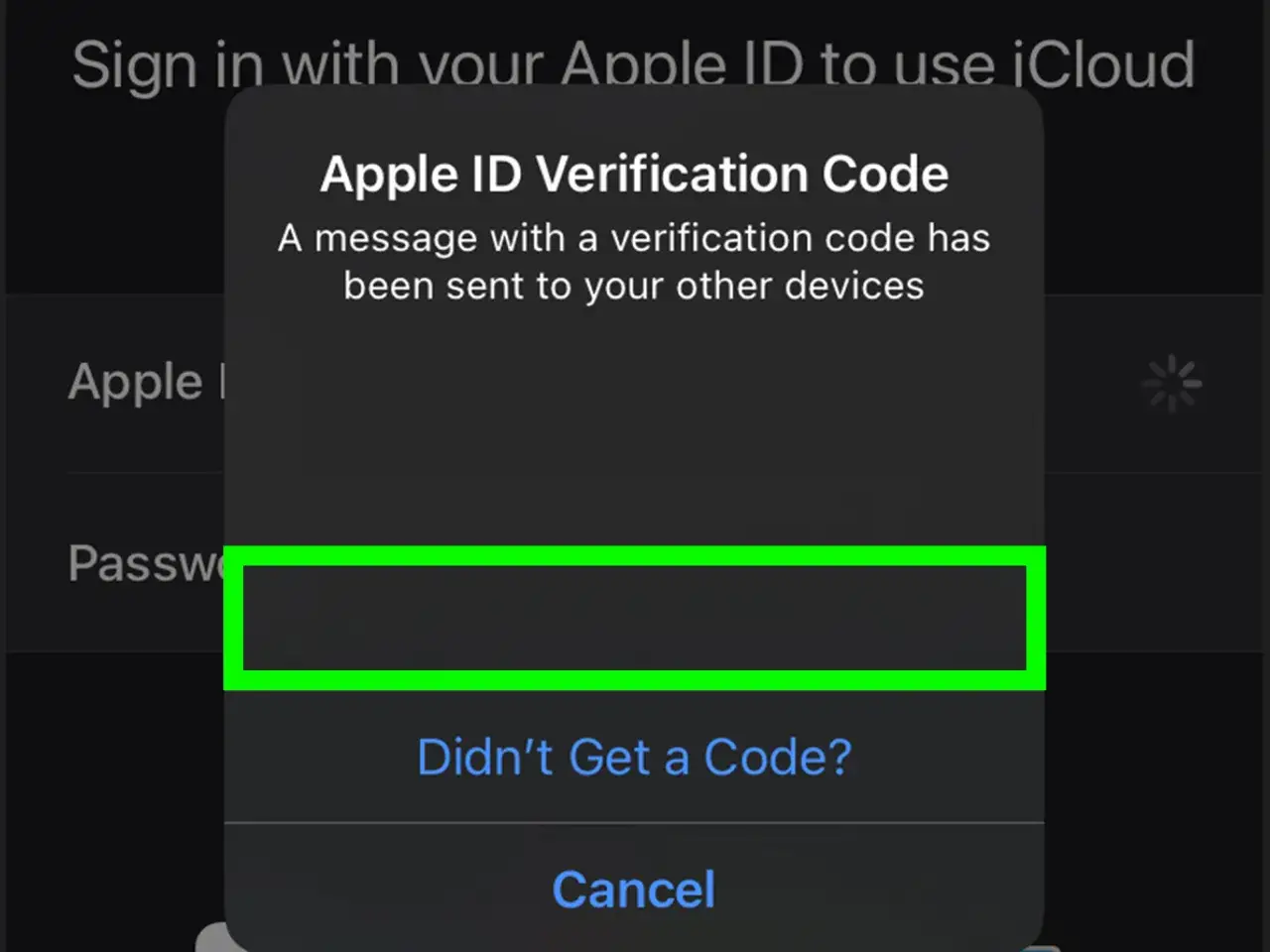 Podczas tworzenia **icloud nowe konto** wyskakuje okienko z prośbą o wpisanie kodu weryfikacyjnego Apple ID, który został wysłany na inne urządzenia.