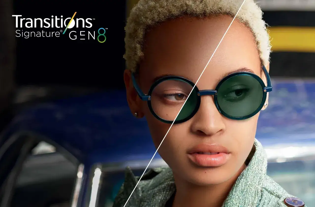 Odkryj, czym są fotochromy: okulary Transitions Signature GEN8 zmieniające kolor w zależności od światła.