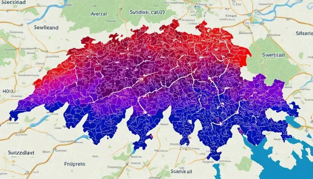 Mapa Szwajcarii koszty wynajmu miastami