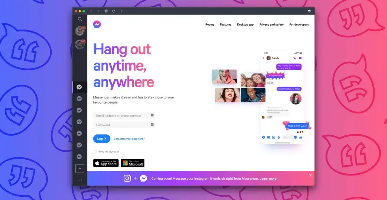 Messenger på datorn visar en inloggningssida med texten