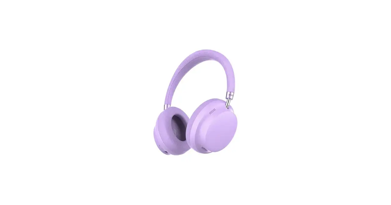 Ett par stilrena lila hörlurar med mjuk vaddering och en justerbar båge. Perfekta för att lyssna på musik i färg.