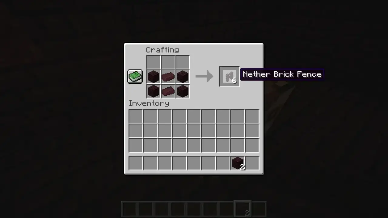 Minecraft nether brick fence crafting recipe