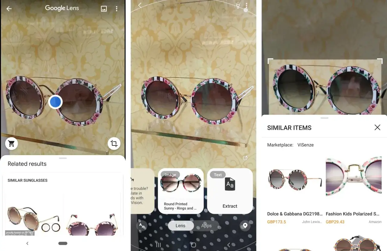 Okulary przeciwsłoneczne w kwiaty, podobne do tych z Bixby Vision. Znajdź podobne produkty i ceny.