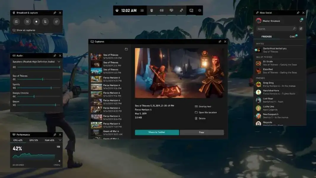 Interfejs Xbox Game Bar z opcją zrzutu ekranu