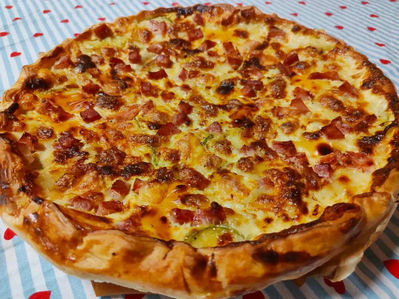 Torta salata zucchine e prosciutto dorata e invitante, con crosta croccante e ripieno filante.