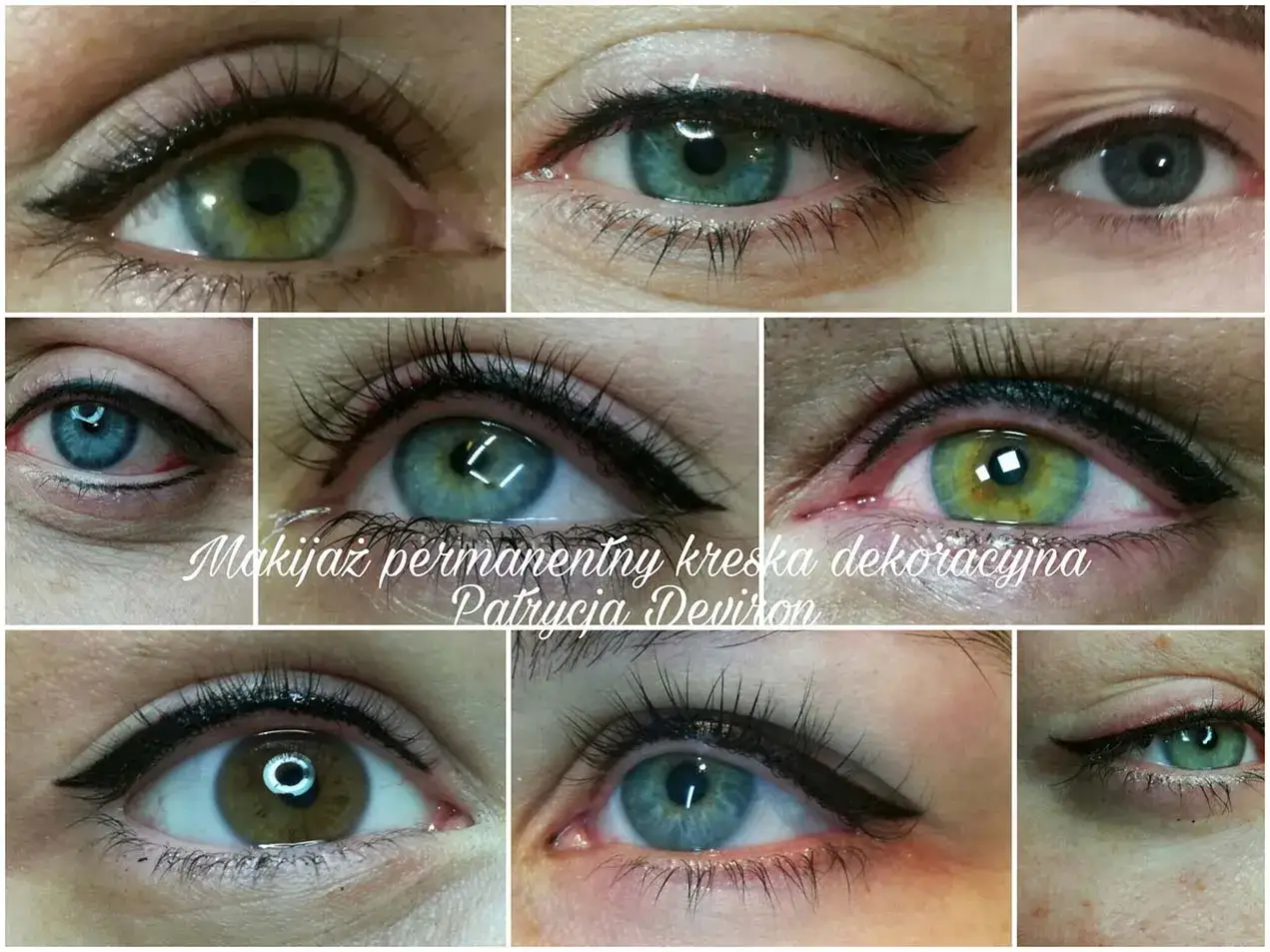 Makijaż permanentny oczu: subtelne kreski podkreślające spojrzenie. R&oacute;żne kolory tęcz&oacute;wek i style eyelinera.
