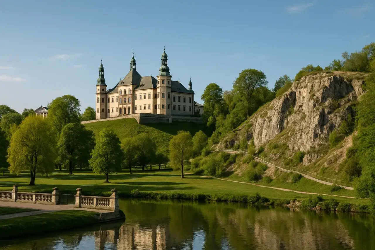 Pałac na wzgórzu, park i skały. Idealne miejsce, by zobaczyć, co warto w Kielcach.