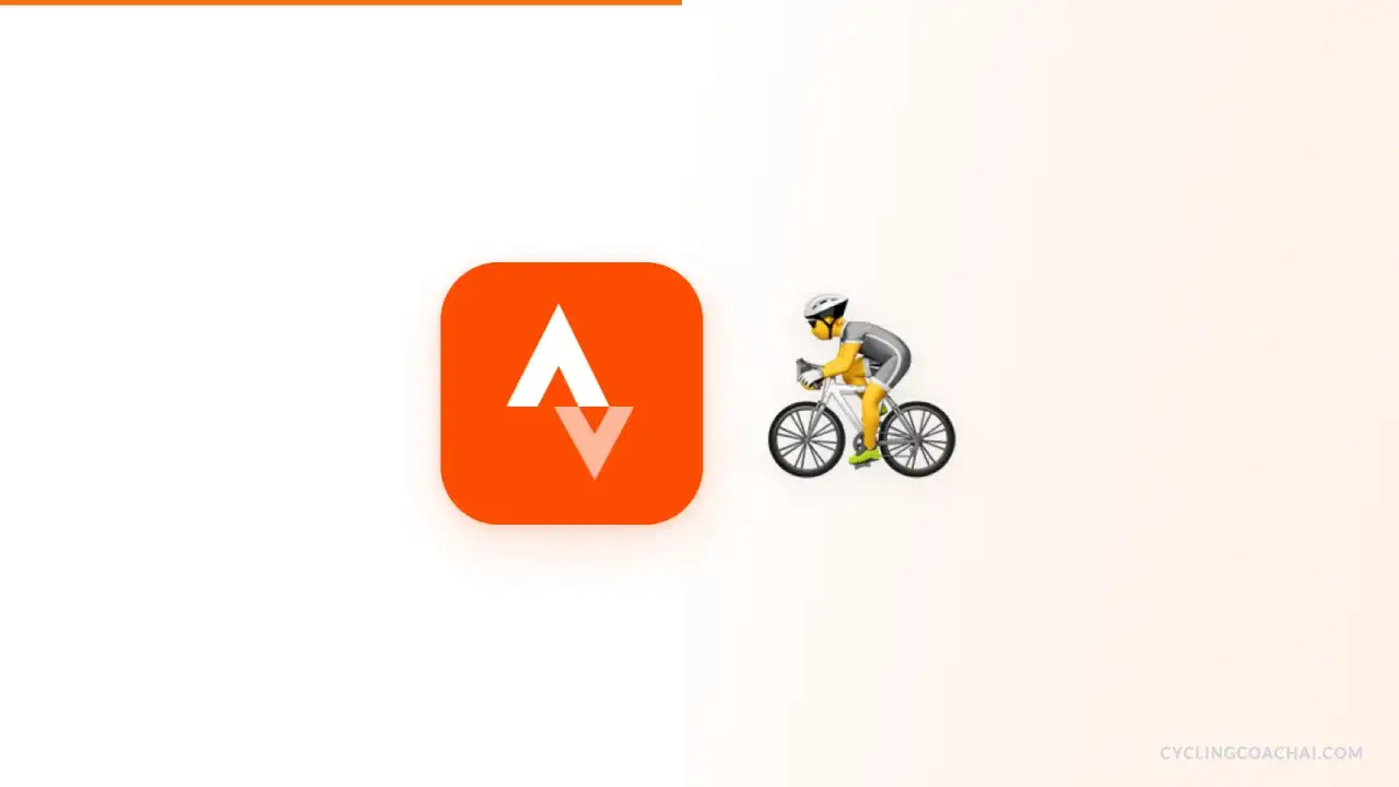 Pomarańczowa ikona aplikacji Strava obok emoji kolarza.