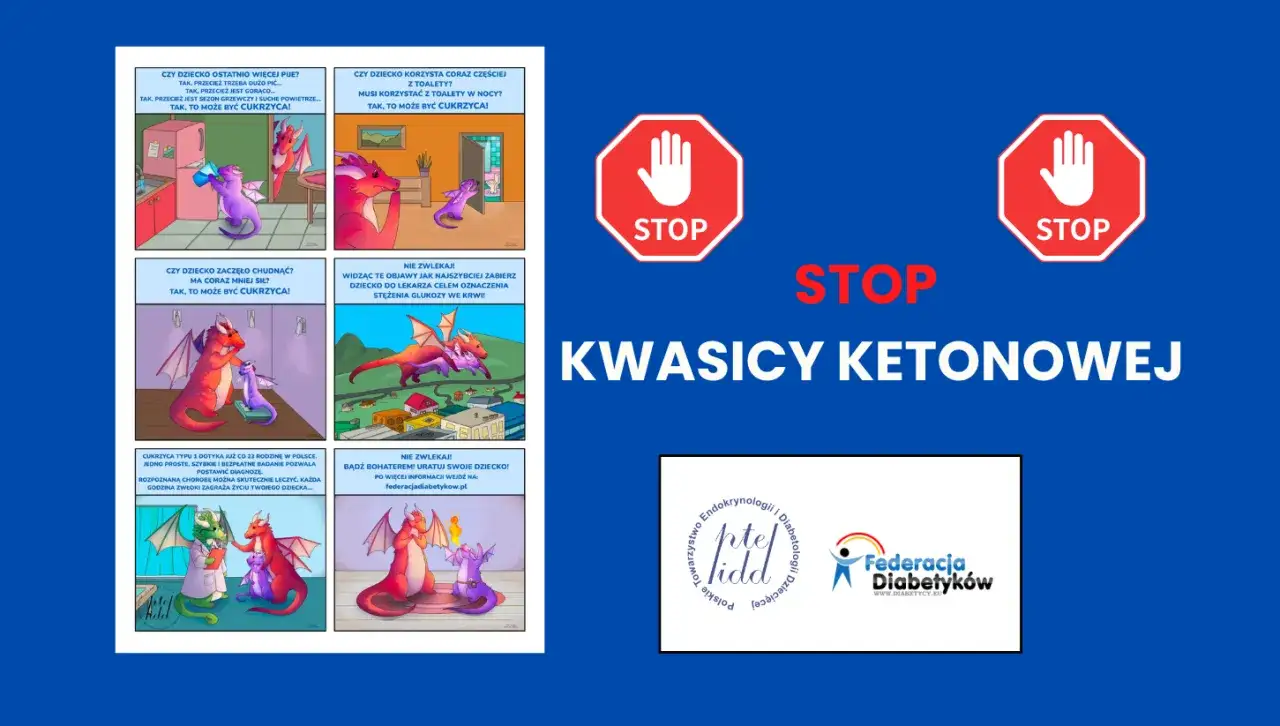 Komiks o cukrzycy u dzieci. Ostrzeżenie przed kwasicą ketonową.