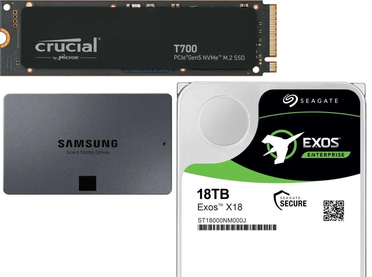 Crucial M.2 SSD, Samsung SSD und Seagate Exos Festplatte. Ideal f&uuml;r m.2 ssd einrichten Windows 10.