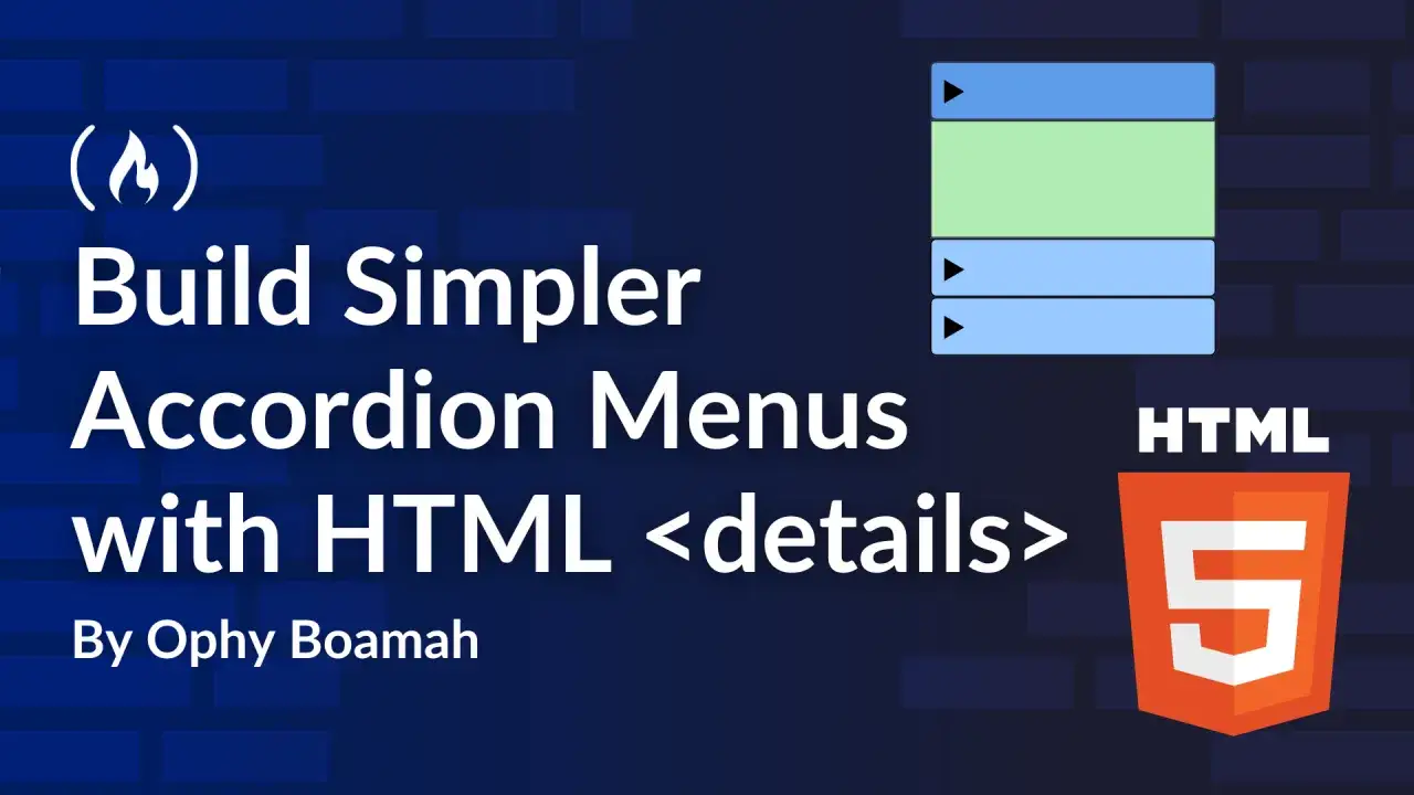 Tw&oacute;rz proste menu akordeonowe z html <details>. Grafika przedstawia przykładowe menu.