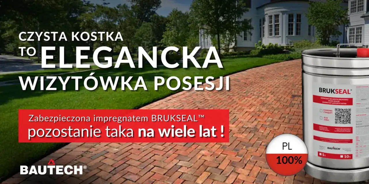 Elegancka kostka brukowa zabezpieczona impregnatem BRUKSEAL™. Farba do polbruku zapewni jej piękny wygląd na lata.