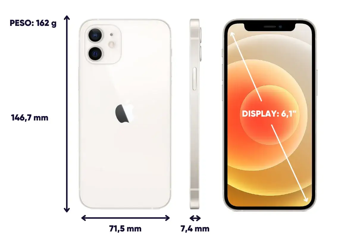 iPhone 12: 162g, 146,7mm, 71,5mm, 7,4mm. La sua fotocamera megapixel cattura immagini nitide.