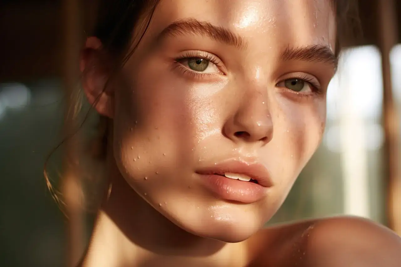 Światło słoneczne na twarzy, krople potu, inspiracje na sesję zdjęciową w domu.