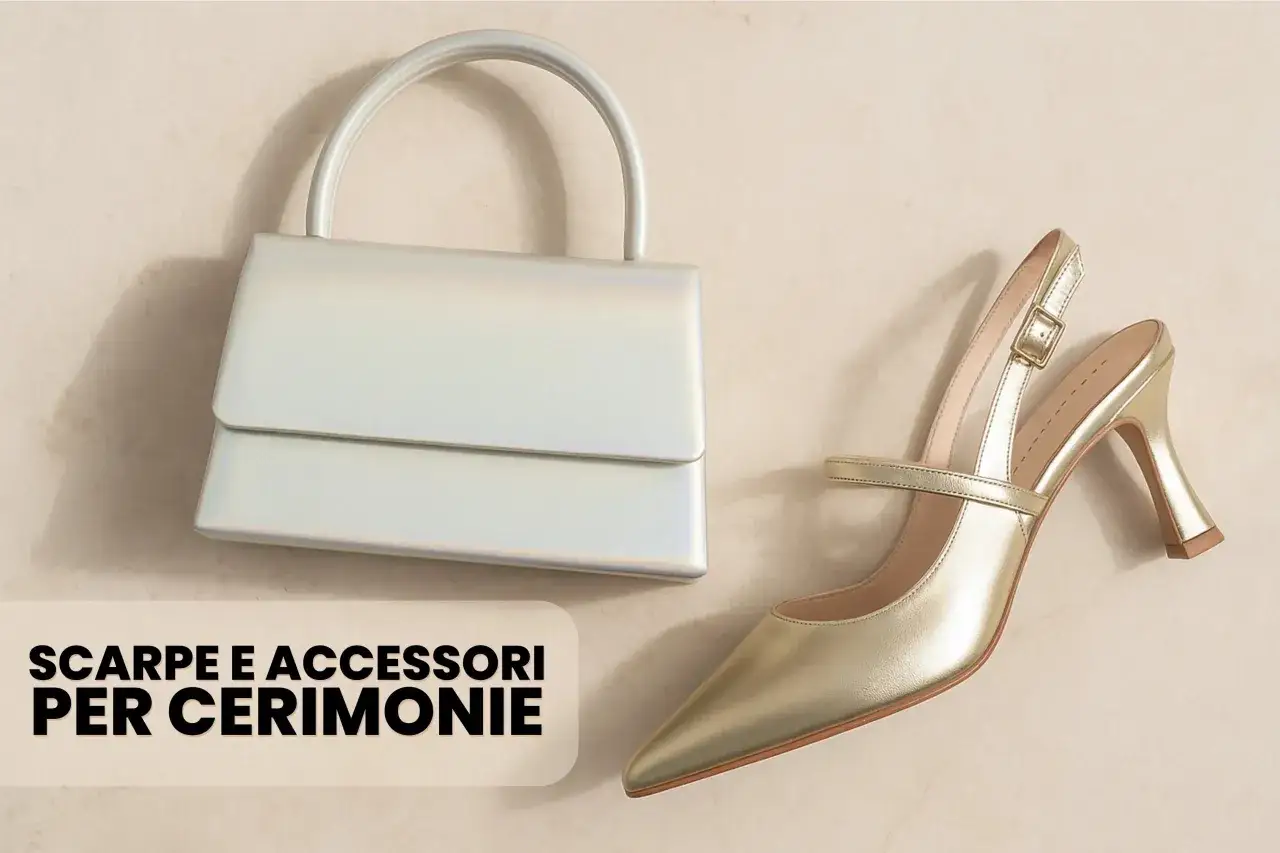 Borsa argento e scarpa oro, un perfetto abbinamento scarpe e borsa cerimonia per un look elegante.