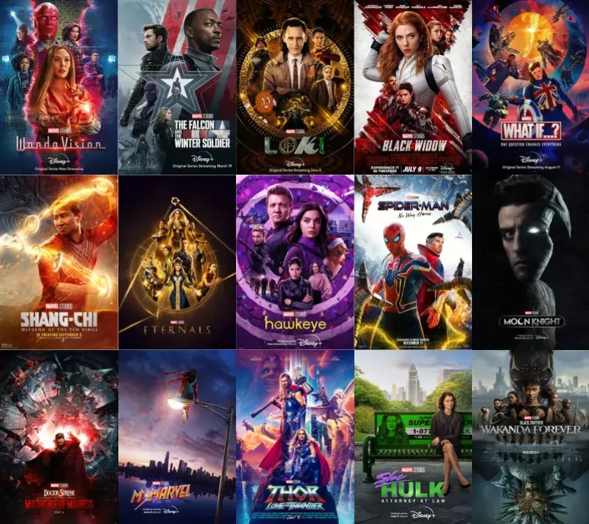 Marvel Disney+ series characters collage or Multiverse Saga poster