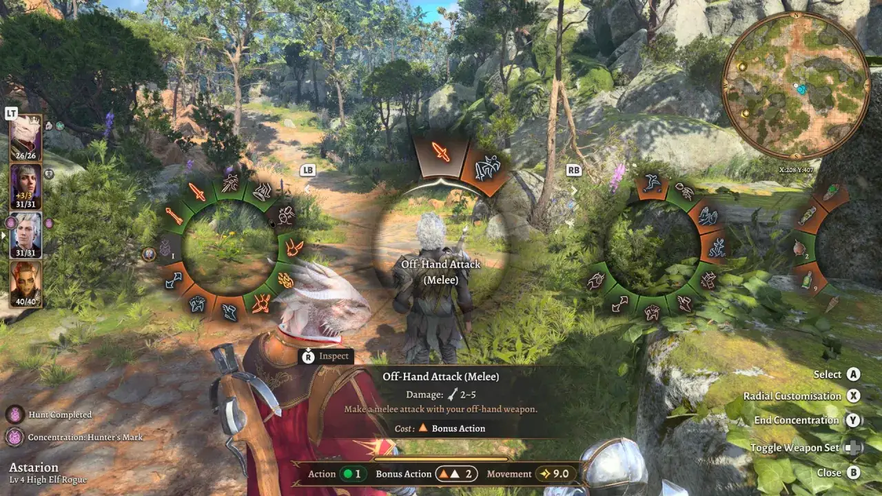 Astarion w Baldur's Gate na Xbox przygotowuje się do ataku z użyciem broni pomocniczej.