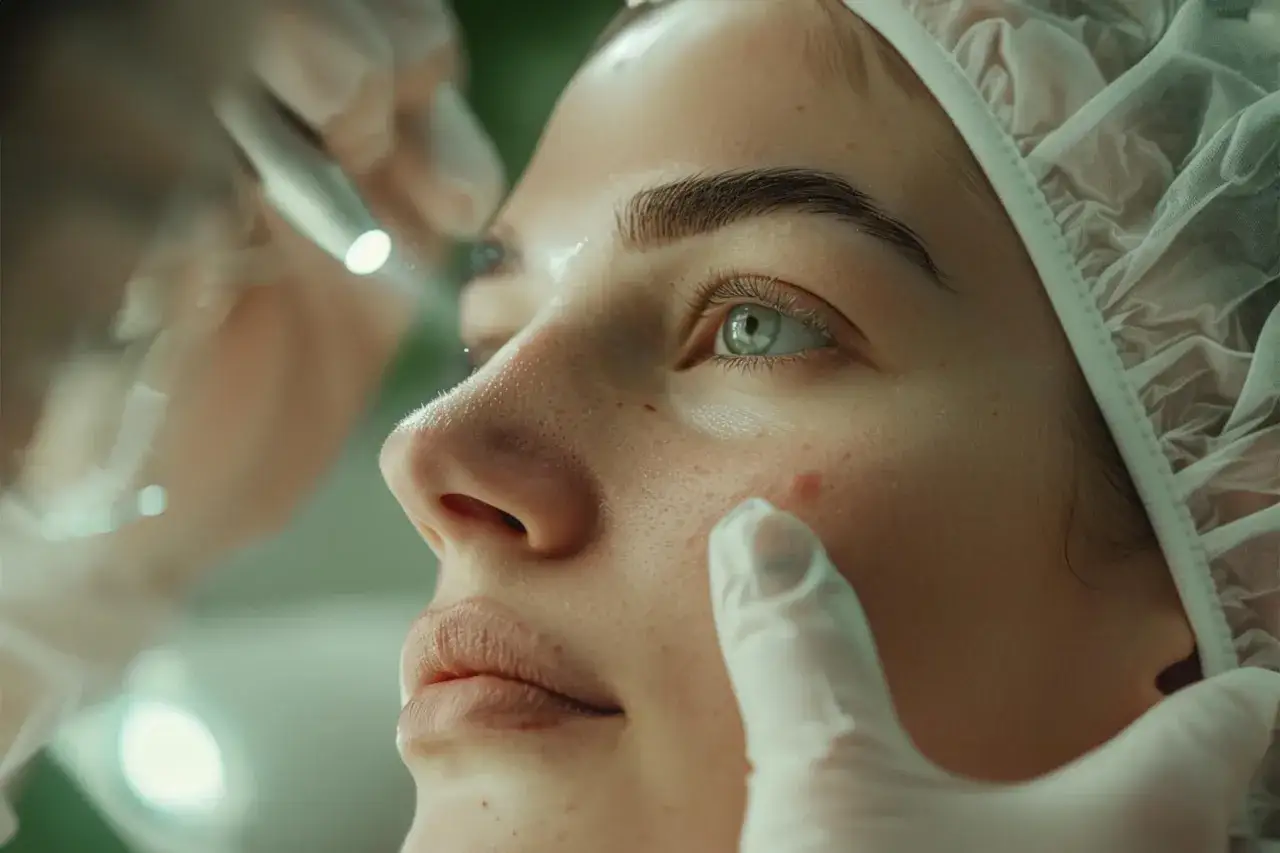 Dermatologe untersucht Haut Gesicht