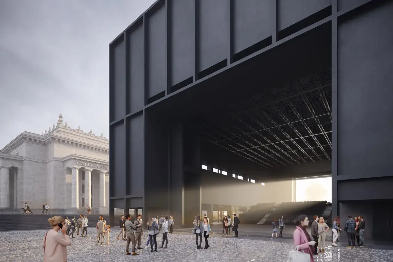 Nowoczesna architektura obok Pałacu Kultury. Zastanawiasz się, ile jest teatrów w Warszawie? To miejsce może być jednym z nich.