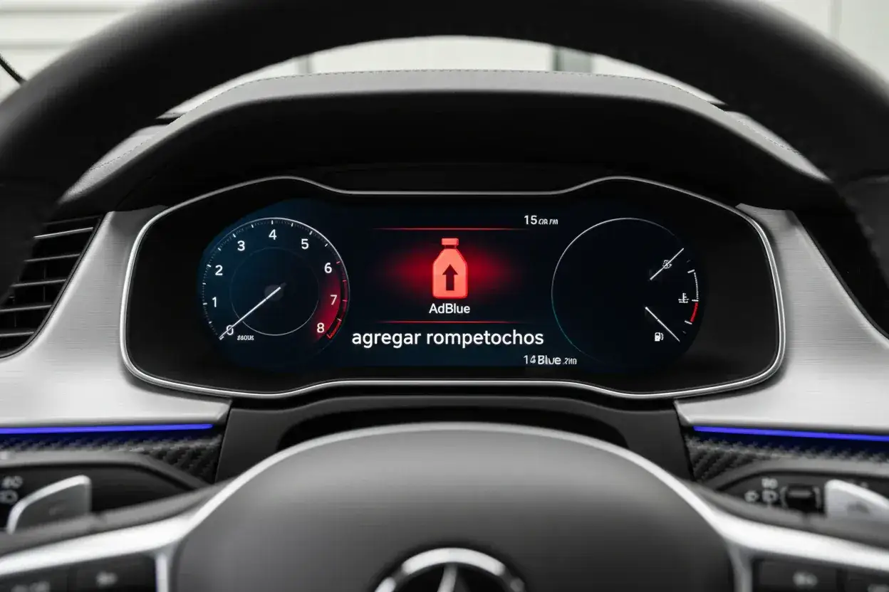 Panel digital de un coche muestra advertencia 