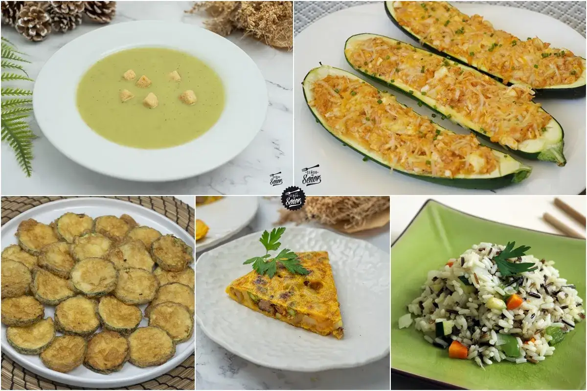 Variedad de recetas con calabac&iacute;n: crema, calabacines rellenos, fritos, tortilla y arroz con verduras.
