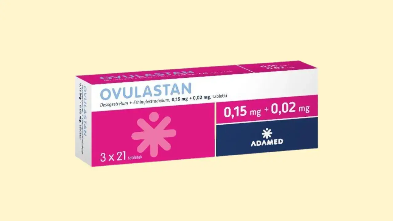 Opakowanie leku Ovulastan 0,15 mg + 0,02 mg, 3x21 tabletek. Zotral cena nie jest widoczna.