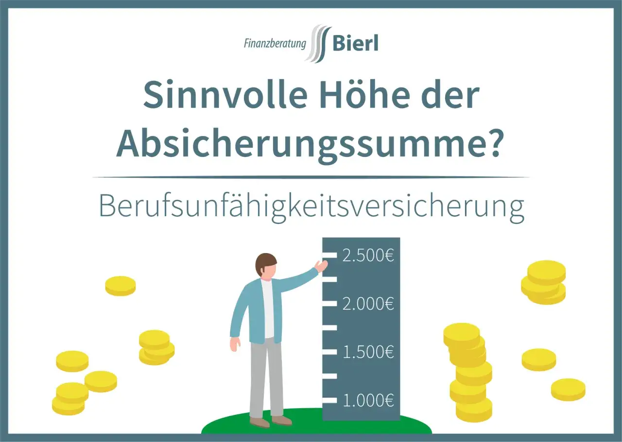 Mann fragt sich: bu rente wie hoch? Berufsunf&auml;higkeitsversicherung mit Abstufungen von 1.000&euro; bis 2.500&euro;. M&uuml;nzen symbolisieren Geld.