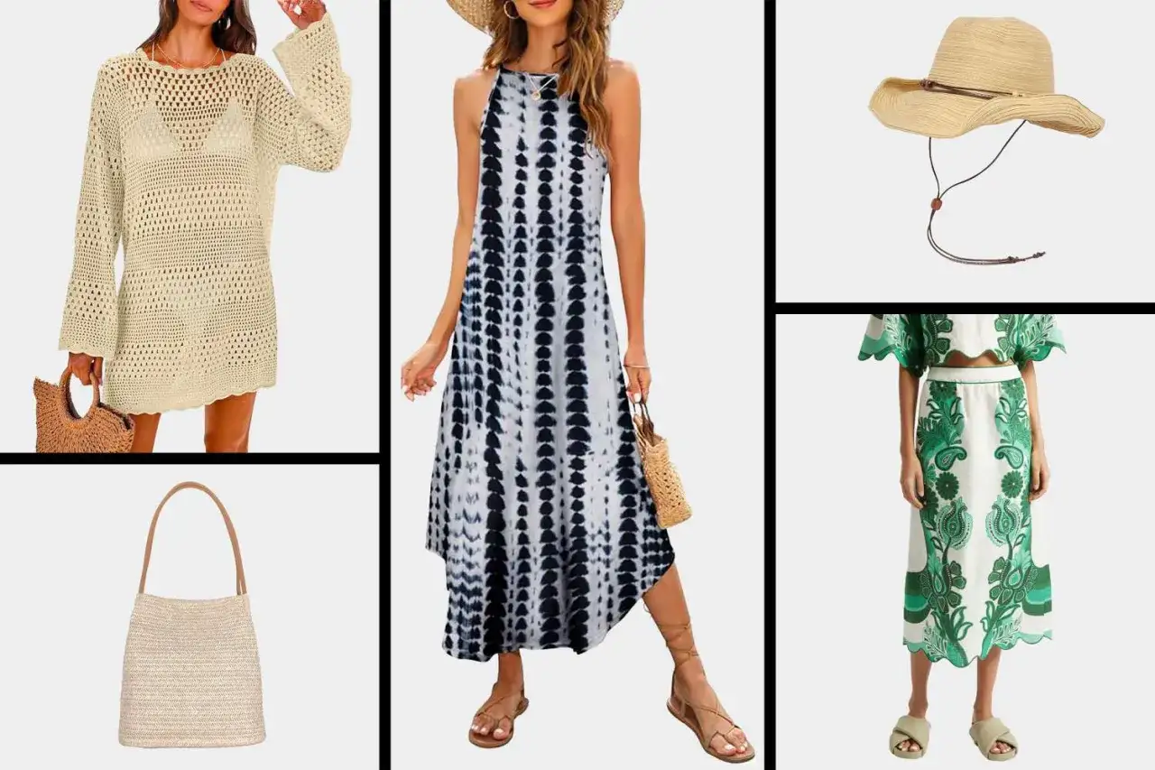 Sommerliche Kleider, Strohhut und Taschen – die perfekte Packliste Griechenland für sonnige Tage.