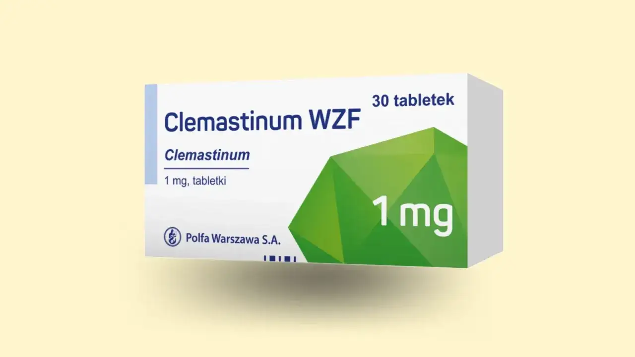 Opakowanie leku Clemastinum WZF 1 mg, zawierające 30 tabletek. Producent: Polfa Warszawa S.A.
