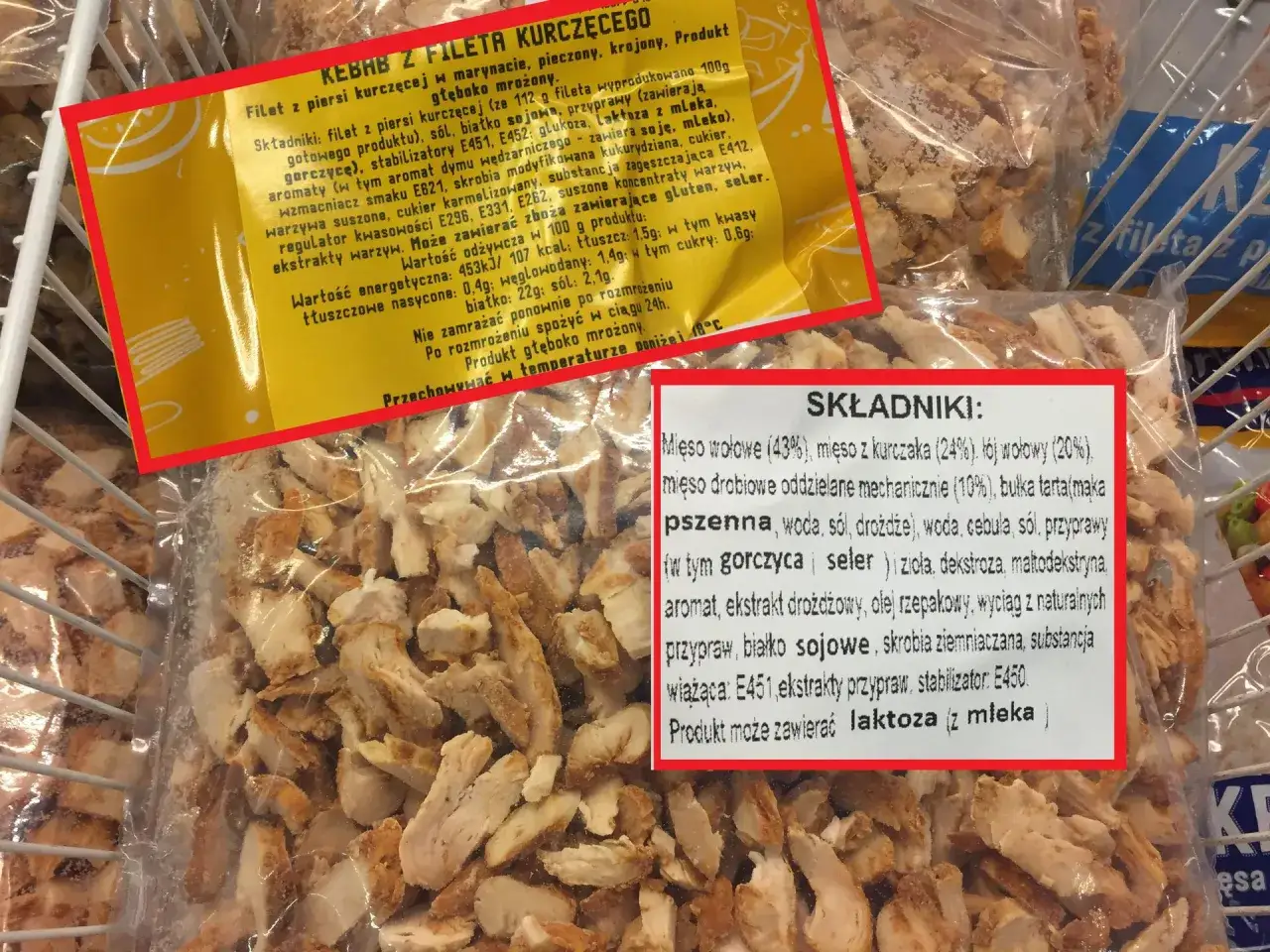 Mrożone mięso kebab 1kg z fileta kurczaka, gotowe do przygotowania. Idealne na szybki obiad.