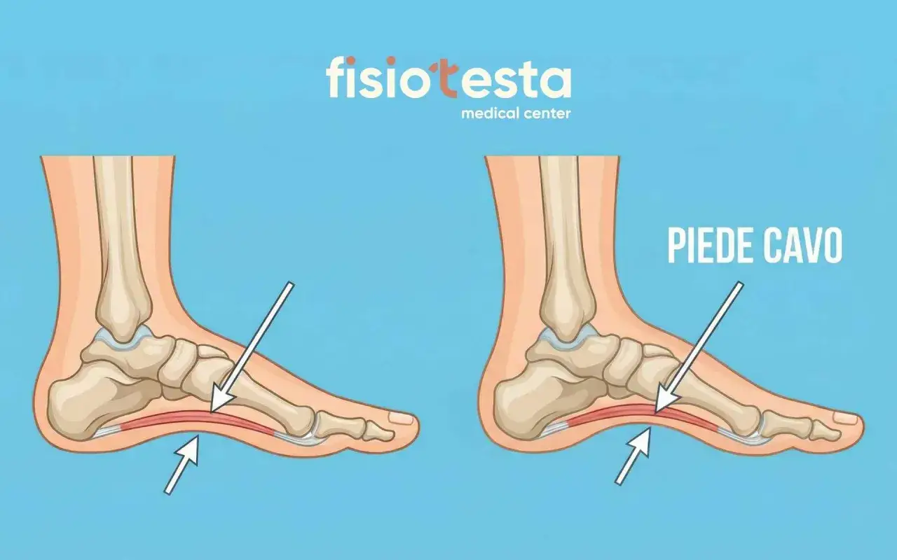 Confronto tra un piede normale e un piede cavo, che può causare difficoltà nel non riuscire a stare in piedi.
