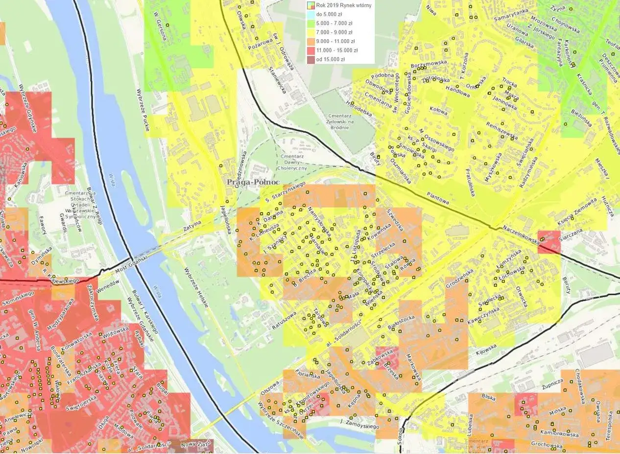 Mapa cen noclegów Praga dzielnice