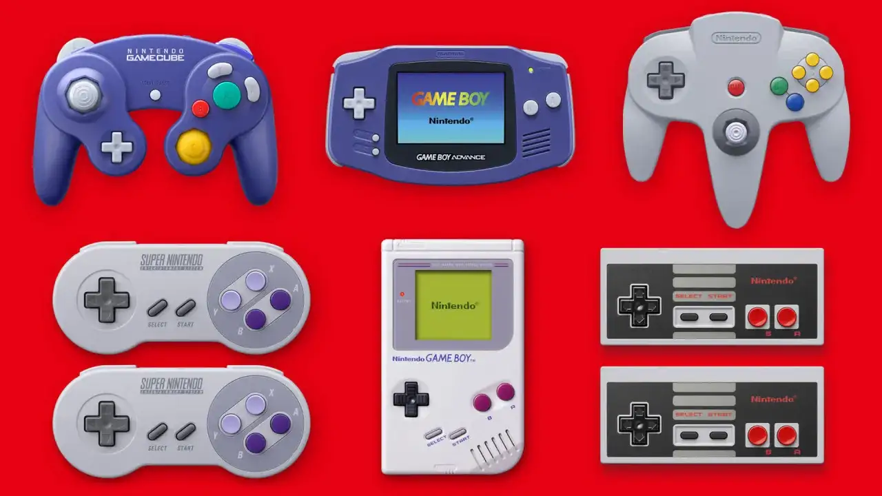 Kolekcja klasycznych konsol Nintendo: GameCube, Game Boy Advance, N64, SNES i NES. NSO.