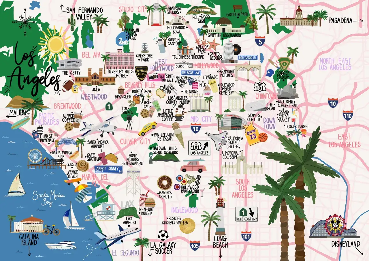 mapa atrakcji turystycznych Los Angeles