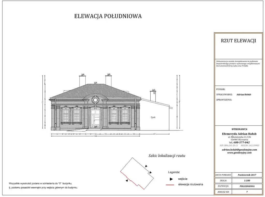 przykładowa dokumentacja inwentaryzacji budynku rzuty elewacje