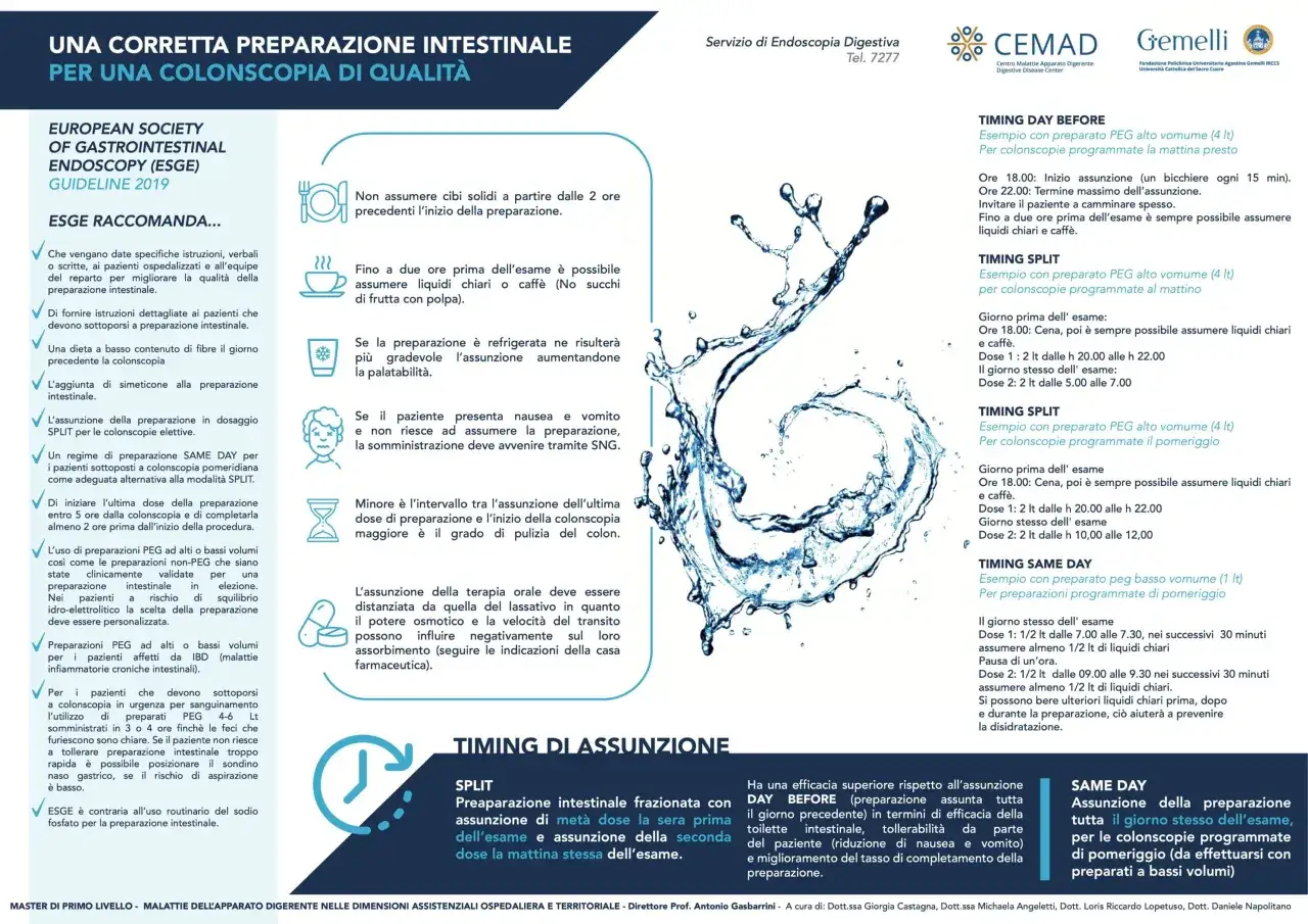 Guida alla preparazione intestinale per colonscopia: consigli su tempi, modalit&agrave; e dieta per un lavaggio intestinale efficace.