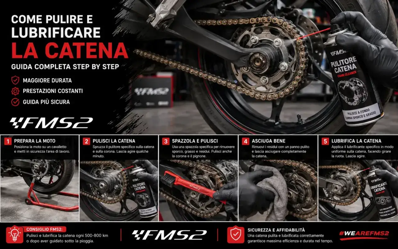 Guida passo passo su come pulire e lubrificare la catena della moto per maggiore durata e sicurezza.