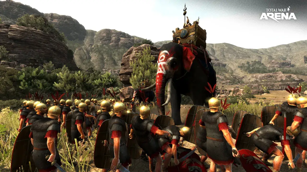 Rzymscy żołnierze szykują się do walki z bojowymi słoniami w grze Total War Arena.