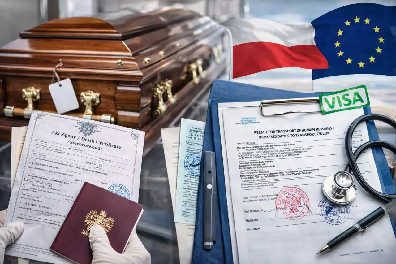 Sprowadzenie zwłok z zagranicy ile trwa? Dokumenty, trumna, paszport i wiza UE – wszystko do transportu.
