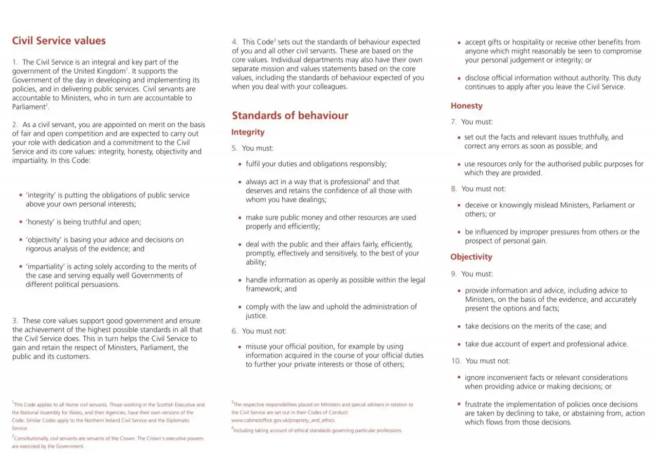 Civil Service values: integrity, honesty, objectivity, and impartiality are key to good government and public trust.