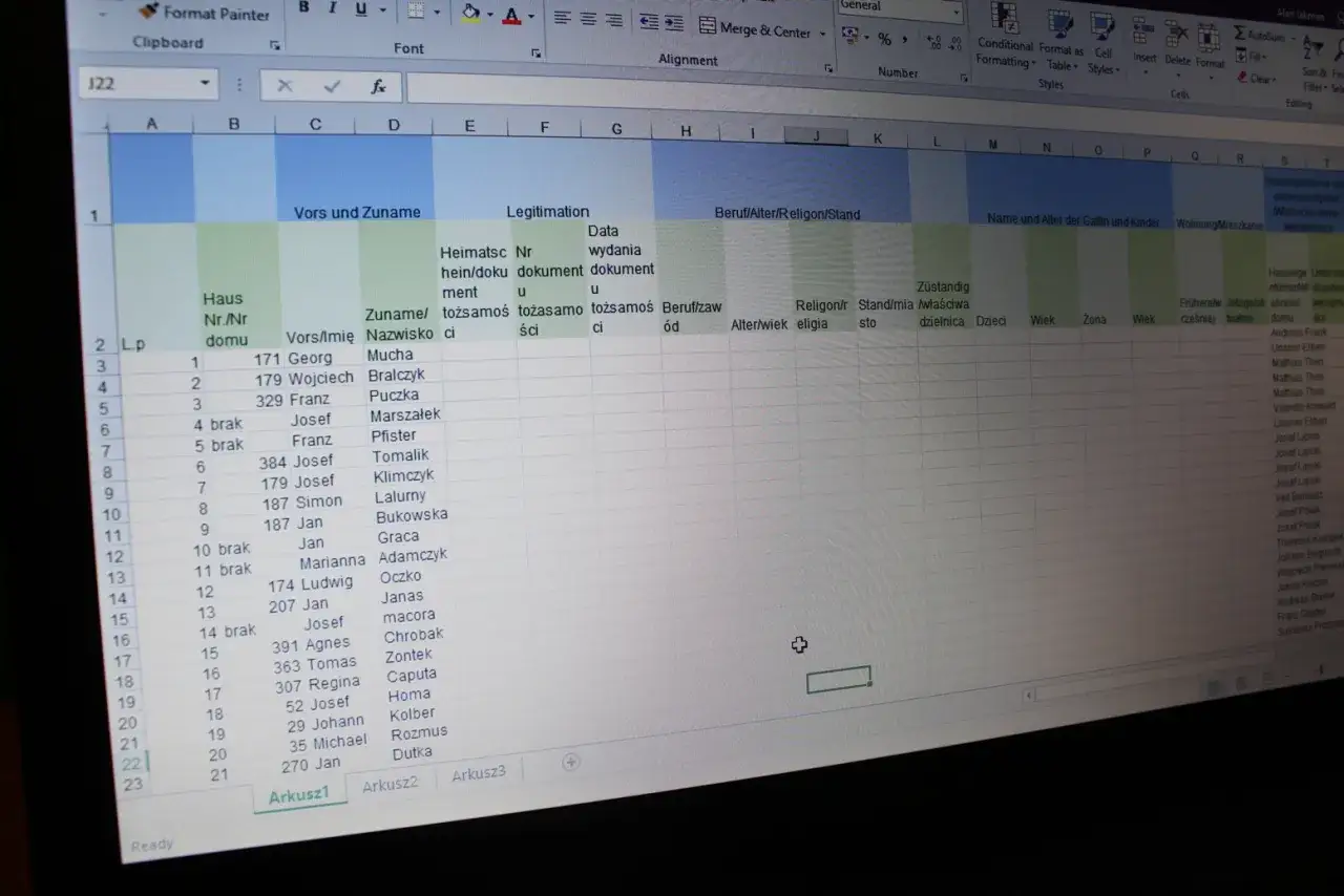 Excel do budowania drzew genealogicznych rodów królewskich? Tabela z danymi osobowymi, nazwiskami i informacjami o przodkach.