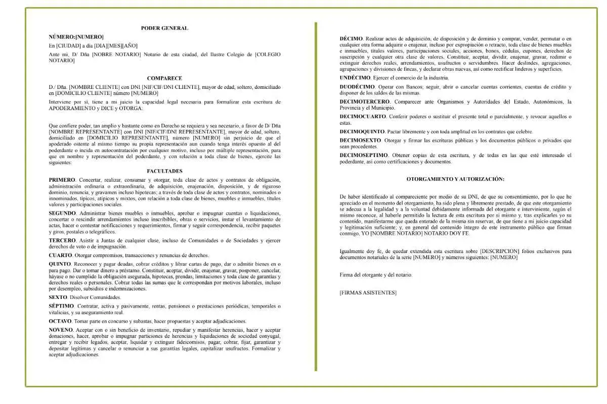 Documento legal donde se detallan facultades de un apoderado. Se puede firmar por orden, es legal.