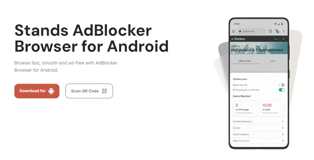 Przeglądaj szybciej i bez reklam dzięki AdBlocker Browser na Androida. Zablokuj niechciane treści na forbes.com.
