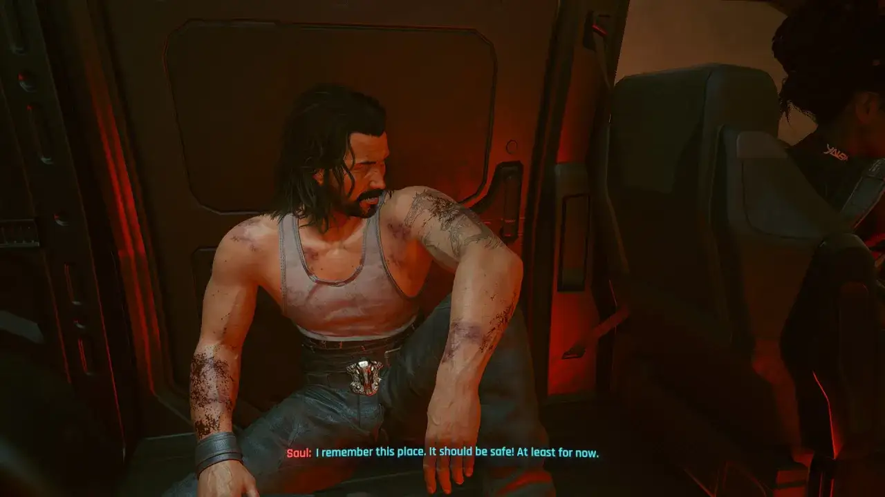 Kto sieje wiatr w świecie cyberpunk, ten zbiera burzę. Saul, ranny, w podartej koszulce, wspomina bezpieczne miejsce.