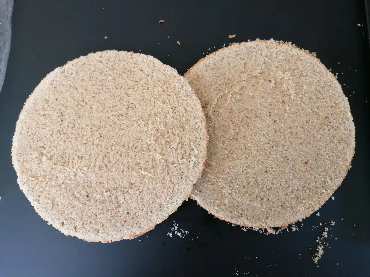 Deux disques de pain de Gênes, prêts pour une recette d'entremet.