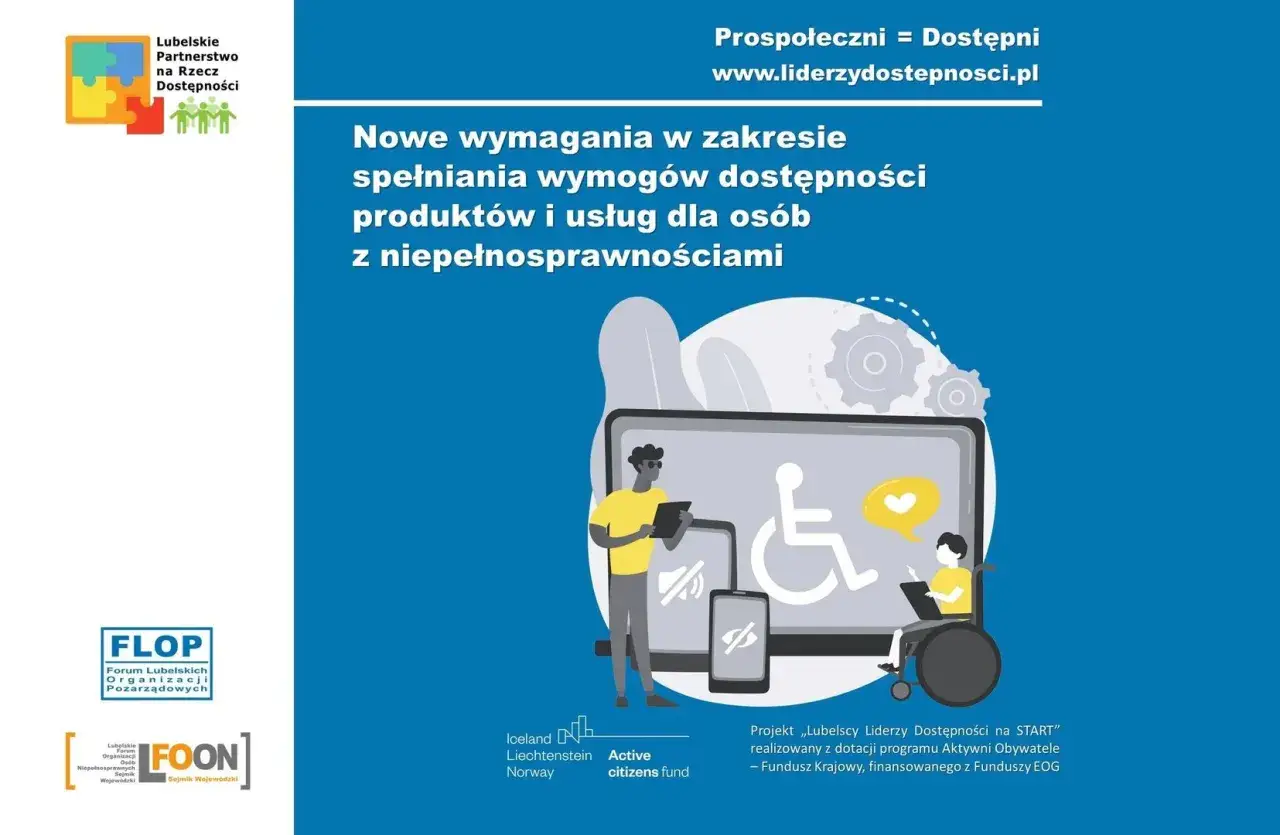 Grafika ilustruje, jak **ableizm co to** jest problemem, pokazując osoby z niepełnosprawnościami korzystające z technologii.